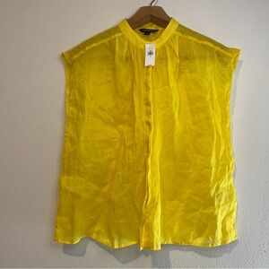 NEW Banana Republic Yellow Ramie Top Sheer Boho Chic Sleeveless Blouse sz M $85